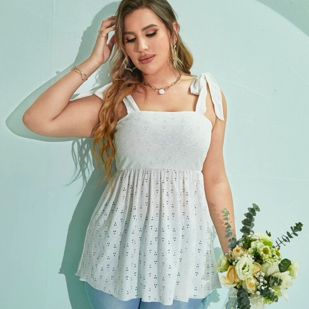 White peplum tie shoulder NEVER WORN